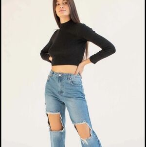 ✨ 4/$15 Divided Black Mock Neck Crop Top